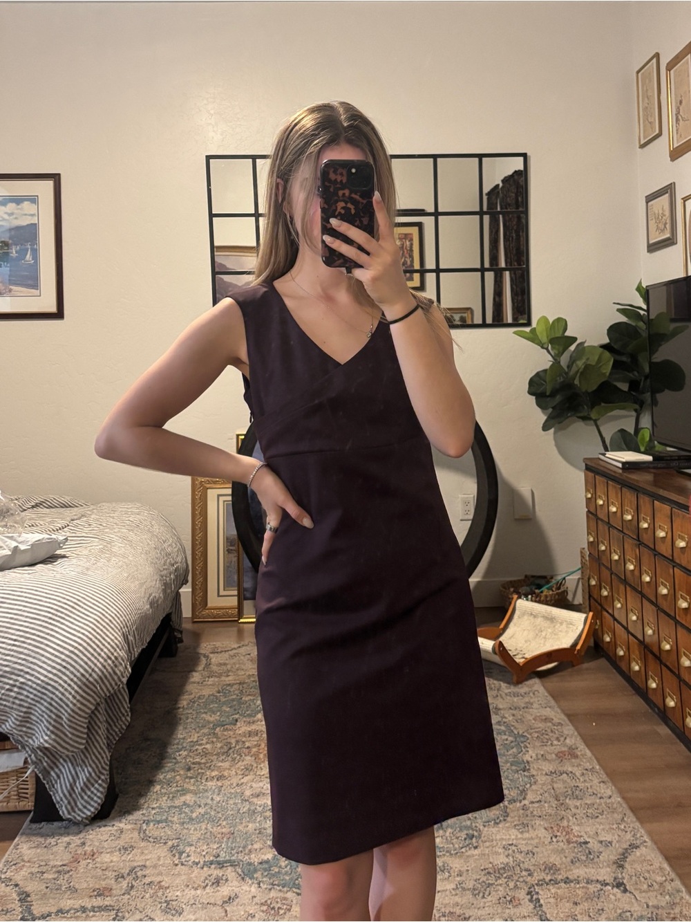 NWT plum color LaVia18 midi dress sleeveless v neck sheath dress wool blend
